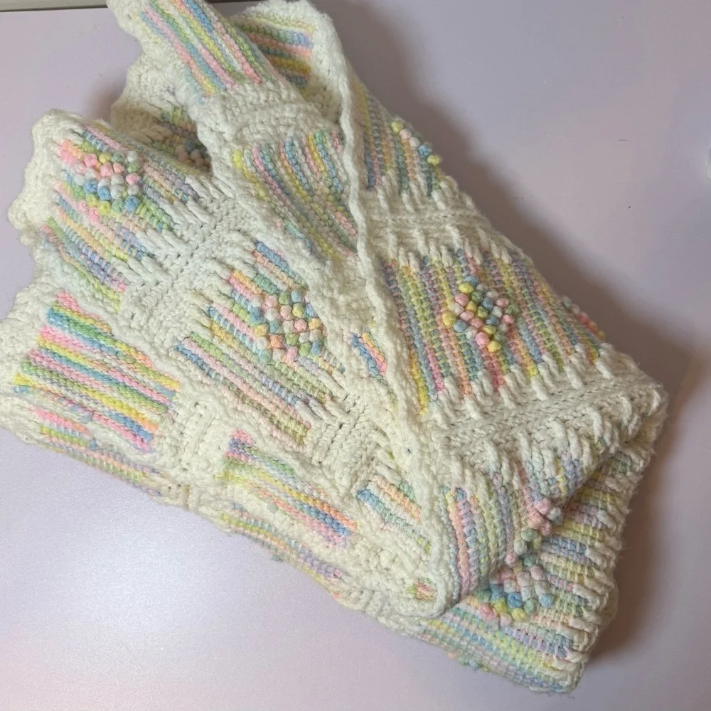 VTG Pastel Knit Baby Blanket Dual Design‎